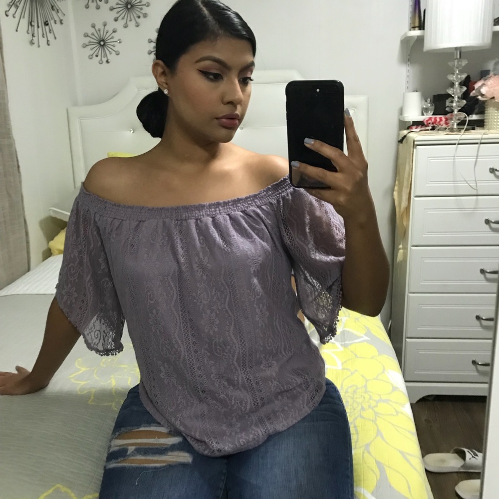 Off shoulder lavender shirt 🔮